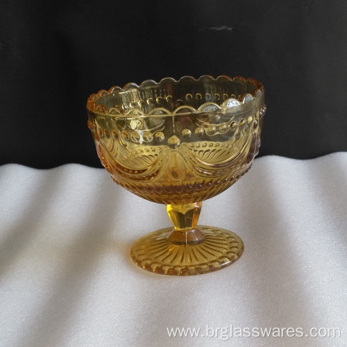 Amber Glass Ice Cream Bowls with Uique Pattern Design